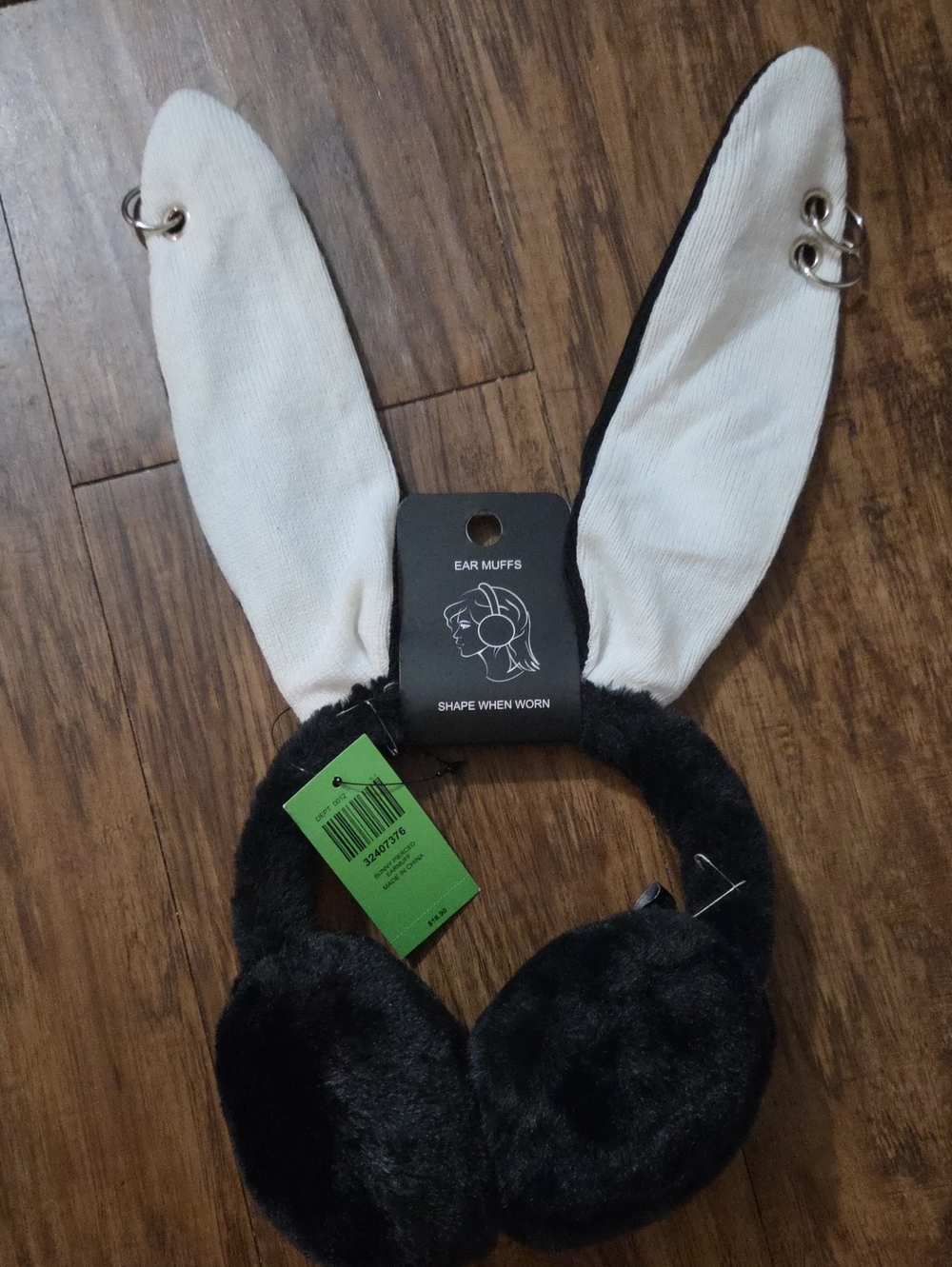 Hot Topic Black Faux Fur Bunny Ear Muffs with White Ears